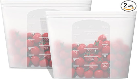 Reusable Silicone Food Storage Bag, for Microwave, Oven, Fridge, Freezer & Sous Vide Zip Sealed Containers (2 Large size 53oz 1500ml)…