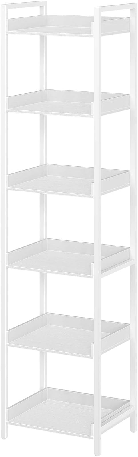 Rolanstar Bookshelf, 6-Tier Storage Rack, Narrow Corner Bookshelf, Display Wooden Shelves for Living Room, Bathroom, Balcony, Kitchen,White