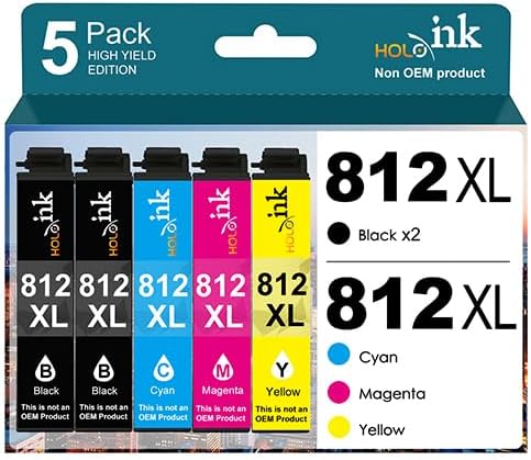 HOINKLO 812xl Ink Cartridge Combo Pack Remanufactured Replacement for 812XL Ink Cartridges with WF-7840 WF-7820 WF-7310 EC-C7000 Printer (2 Black, Cyan, Yellow, Magenta)