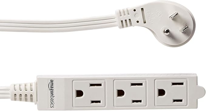 Amazon Basics 3-Prong Indoor Rectangle Extension Cord Power Strip, Flat Plug, Grounded 13 Amps, 1625 Watts, 125 VAC, 2-Pack, 3 ft, White