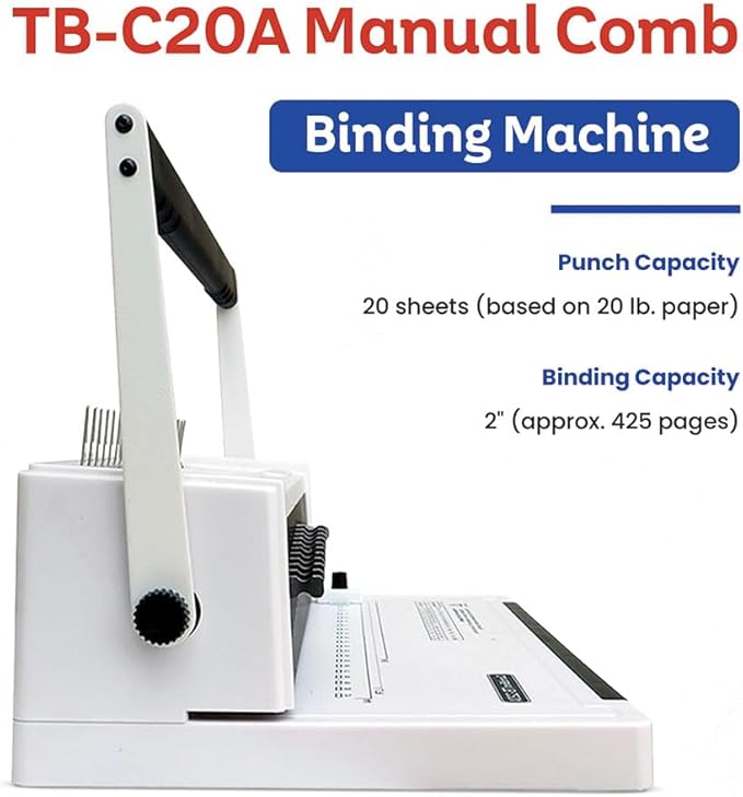 TruBind Manual Comb Binding Machine | Punch up to 20 Sheets | Bind up to 425 Sheets | 21 Fully Disengageable Dies | 19-Ring Comb | 2-Year Warranty
