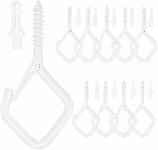 10PCS Eye Screw Hooks for Hanging Heavy Duty with Safety Buckle.Metal Ceiling Hooks for Hanging Plants,Cup,Wind Chime,Bird Feeders,christmas String Lights at Indoor&Outdoor,2.36 Inch(No Drill Bit)