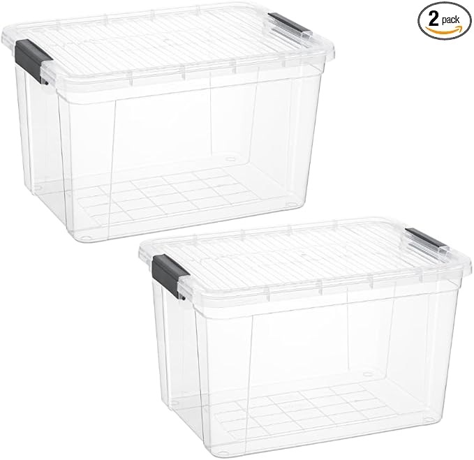 Superio Clear Storage Boxes with Lids, 14.25 Quart Plastic Container Bins for Organizing, Stackable Crates, BPA Free, Non Toxic, Odor Free, Organizers for Home, Office, School, and Dorm