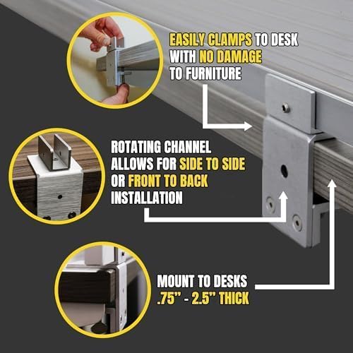 OBEX Polycarbonate Office Desk Mounted Privacy Screen Adjustable Table Top Panel Divider, Universal Aluminum Bracket-USA Made, 24" x 36", Translucent