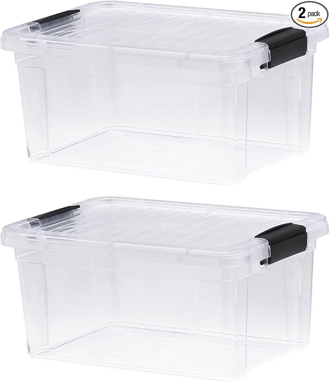 Superio Storage Bins with Lids- 2 Pack, 6.6 Qt Clear Boxes for Organizing, Stackable Plastic Containers- BPA Free, Non-Toxic, Odor Free, Organizer for Home, Office, Dorm