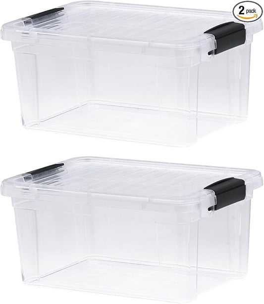 Superio Storage Bins with Lids- 2 Pack, 6.6 Qt Clear Boxes for Organizing, Stackable Plastic Containers- BPA Free, Non-Toxic, Odor Free, Organizer for Home, Office, Dorm