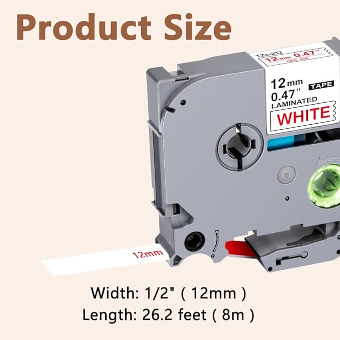 Hehua Tze Tz Tape 12mm 0.47 Laminated White Compatible for Brother P-Touch TZe-232 TZe232 TZ-232 TZ232 Tape for Ptouch PT D210 D200 D220 D610 H110, 1/2'' x 26.2ft Red on White, 3 Pack