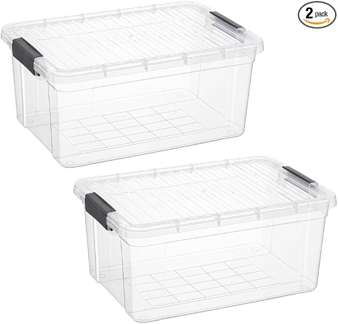 Superio Storage Bins with Lids, Clear Plastic Containers for Organizing, Stackable Totes, BPA Free, Odor Free, Organizer Boxes for Home, and Dorm (2 Pack, 36 Qt)