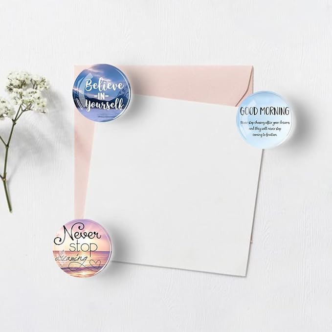 12Pcs Glass Refrigerator Magnet Fridge Sticker,Motivationa Fridge Magnets Decoration for Crafts,Strong Fridge Magnets for Kitchen, School,Office Whiteboard, Cabinet and Dishwasher