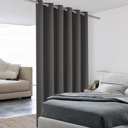 BONZER Room Divider Curtain Total Privacy Wall Grommet Thermal Insulated Wide Blackout Curtains for Bedroom Living Room, 84L x 70W Inch (7L x 5.8W ft), 1 Panel, Dark Grey