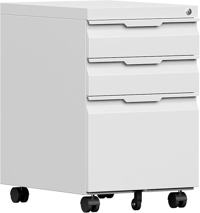 File Cabinet for Home Office,3 Drawers Mobile File Cabinets Rolling,Under Desk Metal Filing Cabinet, Small Mobile File Storage Cabinets for Legal/Letter/A4 -White/Assembly Required