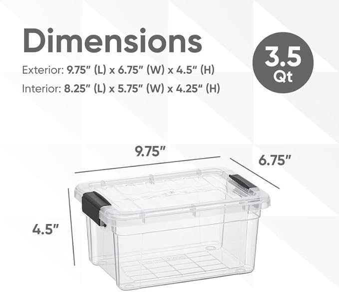 Superio Clear Plastic Storage Bin with Lid, 3.4 Qt, Non-Toxic, BPA Free, Odor Free, Organizer Storage Box, Stackable Plastic Tote for Home, Garage, School, and Office, X-Small