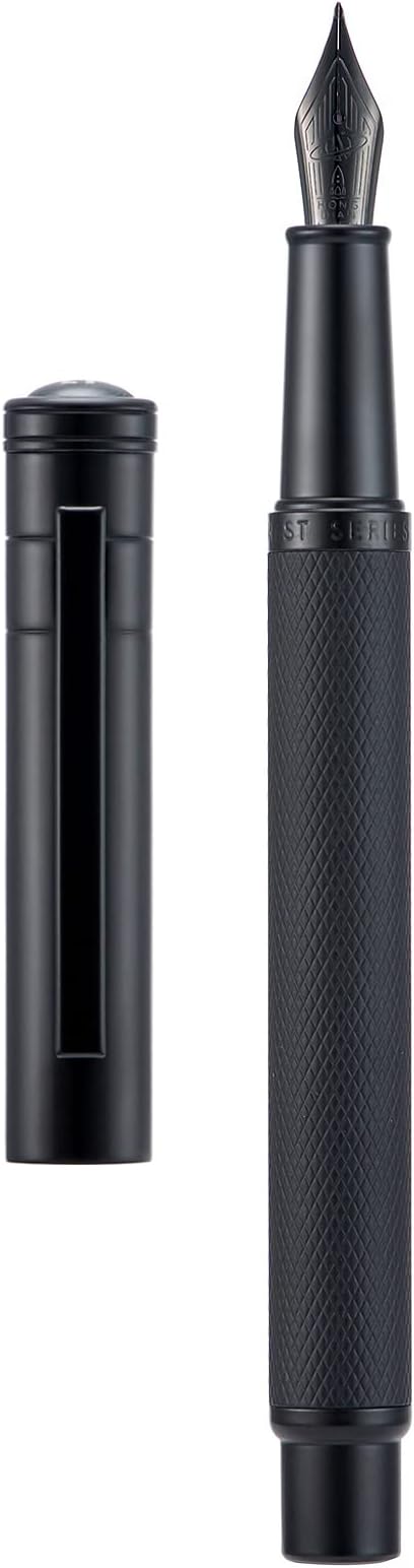 Hongdian Black Forest Fountain Pen Blade Nib Classic Design Calligraphy Pen with Converter and Metal Pen Case Set