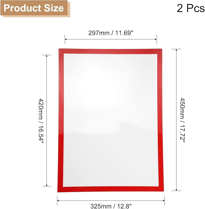 uxcell 2 Pcs Magnetic Sign Holder, 11.7" x 16.5" Self-Adhesive Magnetic Wall Signs Holder Magnetic Picture Frame Document Holder for Home Office Wall Window Displays, Red
