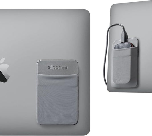 Slipdrive - Portable Hard Drive Sleeve for Laptop - SSD Solid State Drive - Reusable Adhesive - 5” x 3.2” Stick on External Hard Drive Carrying Case - Travel Pocket Pouch (Small, Gray)