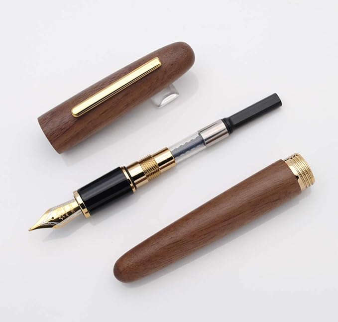 JINHAO 9056 Natural Wood Fountain Pen Handmade Ink Pen (Peach Wood, Medium Nib 0.7mm)
