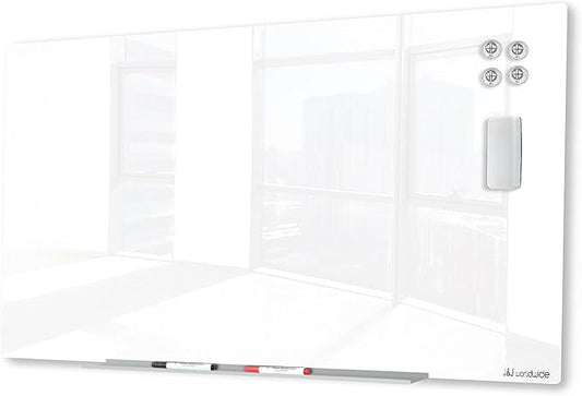 J&J worldwide Glass Whiteboard, Magnetic Brilliance White Dry Erase Board 36" x 60" Invisible Mount, Includes Markers, Marker Tray, Eraser for Wall, Office, Home, School