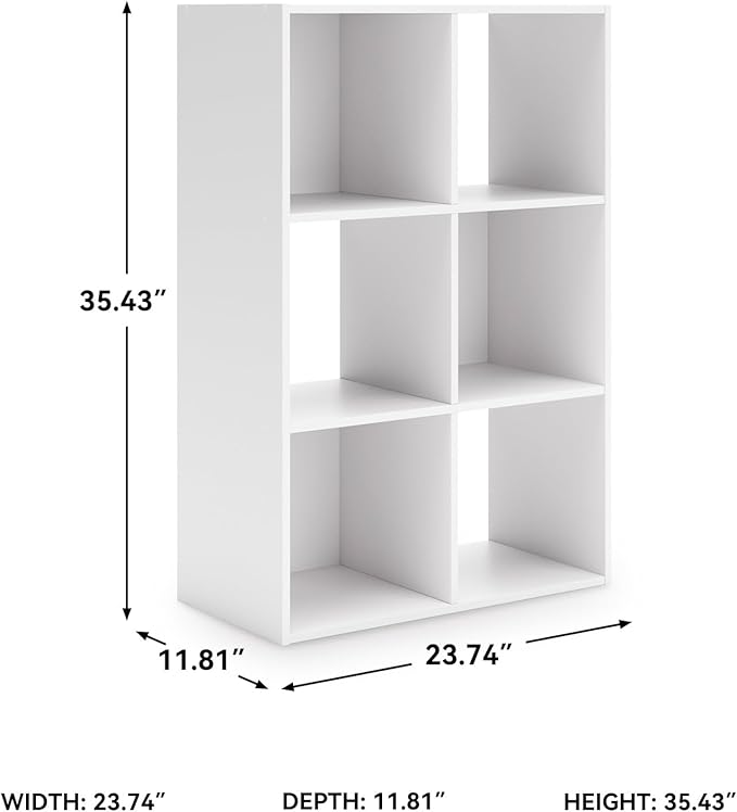 Signature Design by Ashley Onita Modern 3-Tier Floor Standing 6 Cube Organizer for Living Room, Wood, Works with 10.5 W x 10.5 D x 11 H Storage Bin (Sold Separately), White