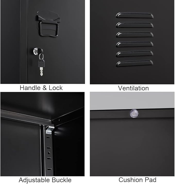 Metal Cabinet, 47" H Home Office Storage Lockers, Vertical Steel Storage Cabinet with Locking Door and 2 Adjustable Shelves, Small Metal Locker Cabinets (1 Door, Black)
