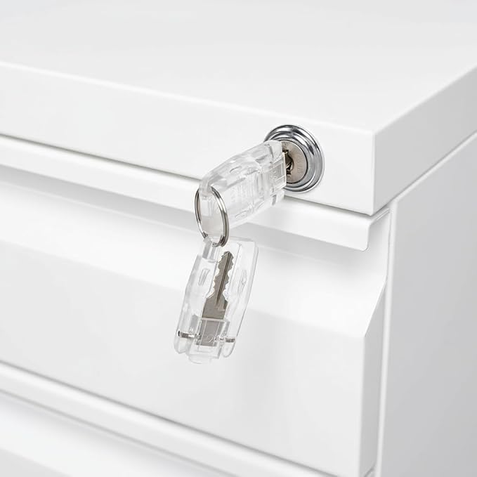 3-Drawer Metal Mobile File Cabinet with Lock, White Rolling Filing Cabinet for Letter/Legal/A4 Folders, Under-Desk Storage Organizer with Pencil Tray, 17.71" x 15.35" x 23.62" for Home & Office