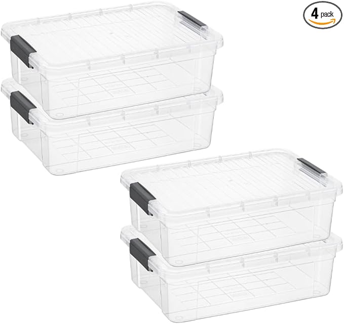 Superio Storage Bins with Lids, Clear Plastic Containers for Organizing, Stackable Totes, BPA Free, Odor Free, Organizer Boxes for Home, and Dorm (4 Pack, 22.75 Qt)