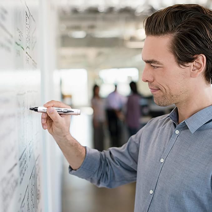 VIZ-PRO Dry Erase Markers, Bulk Pack of 50, Fine Bullet Tip Low-Odor Black Color Whiteboard Pens