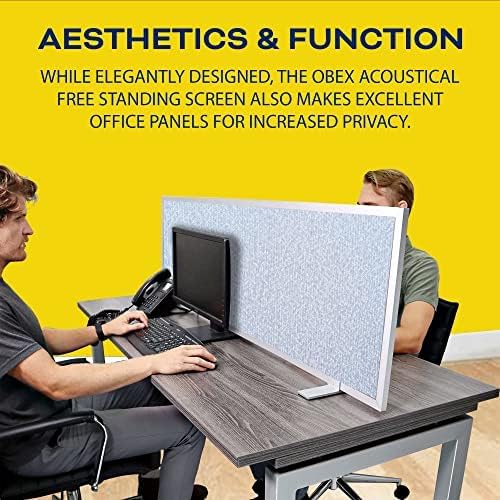 OBEX Acoustical Free Standing Privacy Screen, Cubicle Accessories Desk Privacy Panel, Desk Dividers for Office, Office Furniture Partitions Portable Sound Proof Dividers, 12" x 24", Overcast
