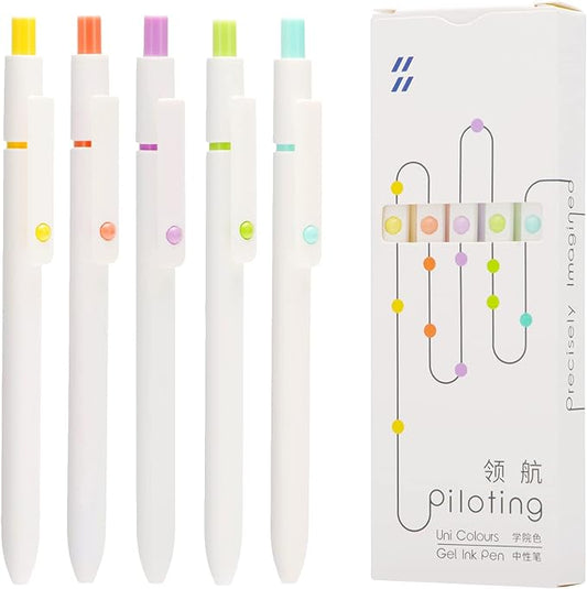 5PCS Zennyth Retractable Gel Pens Set, Quick Dry Black Ink Fine Point Roller Ball Gel Ink Pen for Smooth Writing (Pearl White)