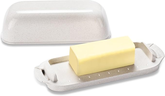 AONCO Butter Dish, Beige Wheat Straw Butter Container Holds with Lid for Countertop, Unbreakable Reusable Butter Keeper for Home Kitchen Decor, Perfect for East/West Coast Butter, Eco Friendly