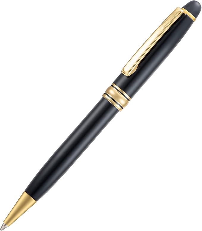 5 PCS Black Ballpoint Pens with Extra Refills Set, 1mm Medium Point Black Ink, Great Smooth Writing Metal Pen for Business Office Teacher Student Wedding Guest Gift (Gold Trim)