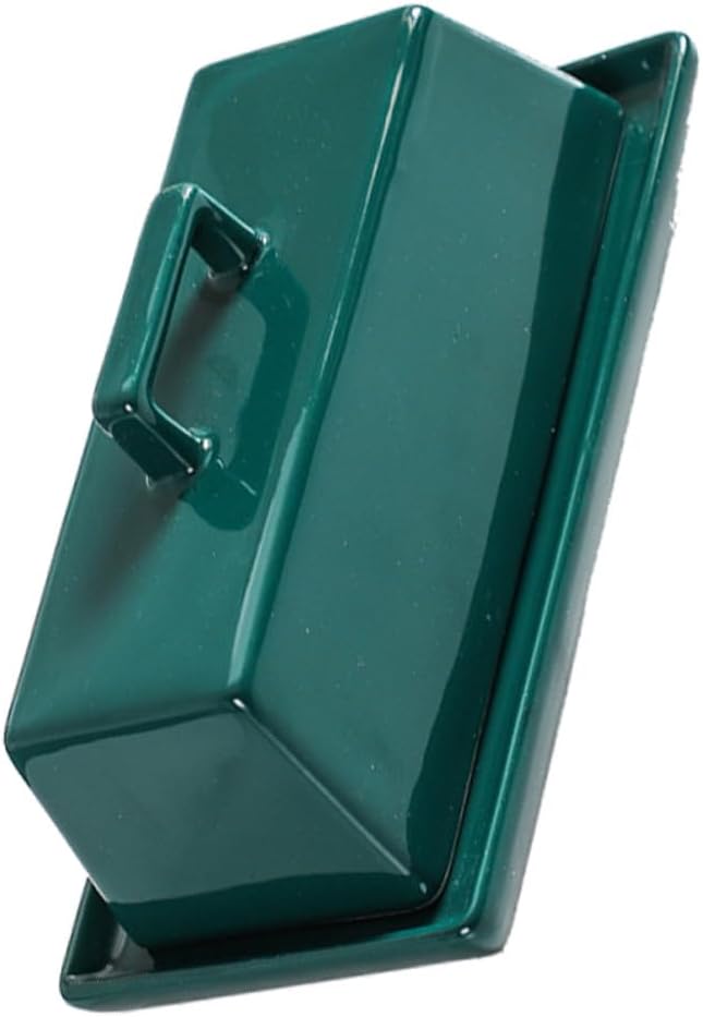 NUOBESTY Ceramic Butter Tray with Lid Multi-function Covered Butter Container for Kitchen Countertop Storage Airtight Green Glossy Suitable for Everyday Meals and Restaurant Use