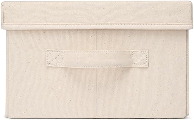 Foldable Storage Bins with Lids Cotton Canvas Rectangular Storage Box Ideal for Organization Lightweight and Durable (S)
