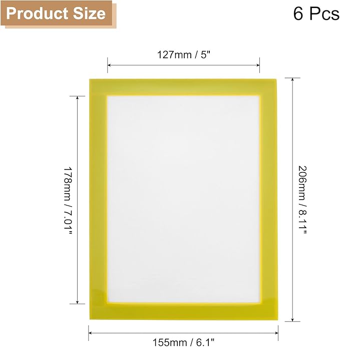 uxcell 6 Pcs Magnetic Sign Holder, 5" x 7" Self-Adhesive Magnetic Wall Signs Holder Magnetic Picture Frame Document Holder for Home Office Wall Window Displays, Yellow