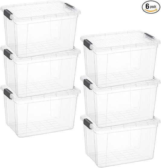 Superio Clear Storage Boxes with Lids, 14.25 Quart Plastic Container Bins for Organizing, Stackable Crates, BPA Free, Non Toxic, Odor Free, Organizers for Home, Office and Dorm, 6 Pack