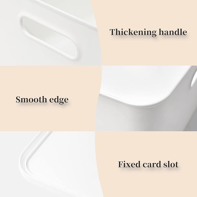 Plastic Storage Baskets Bins Boxes With Lids,Organizing Container White Storage Organizer Bins For Shelves Drawers Desktop Playroom Classroom Office,3-Pack(M+2S)