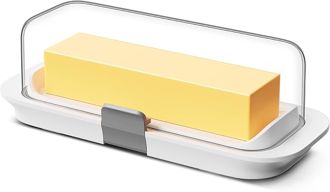 Pisol Butter Dish with Lid for Countertop and Refrigerator Door Shelf, Airtight Butter Keeper Container, Butter Holder for East/West Coast Butter, BPA-free, Microwave/Dishwasher Safe