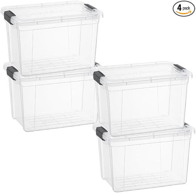 Superio Clear Storage Box with Lid, 2.5 Quart Plastic Container Bins for Organizing, Stackable Crates, BPA Free, Non Toxic, Odor Free, Organizers, 4 Pack
