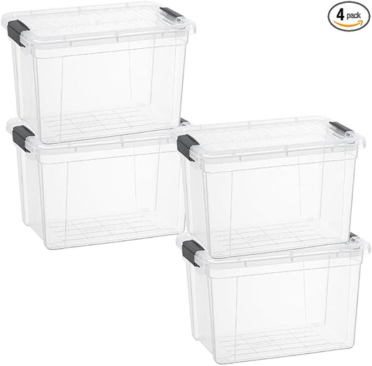 Superio Clear Storage Box with Lid, 2.5 Quart Plastic Container Bins for Organizing, Stackable Crates, BPA Free, Non Toxic, Odor Free, Organizers, 4 Pack