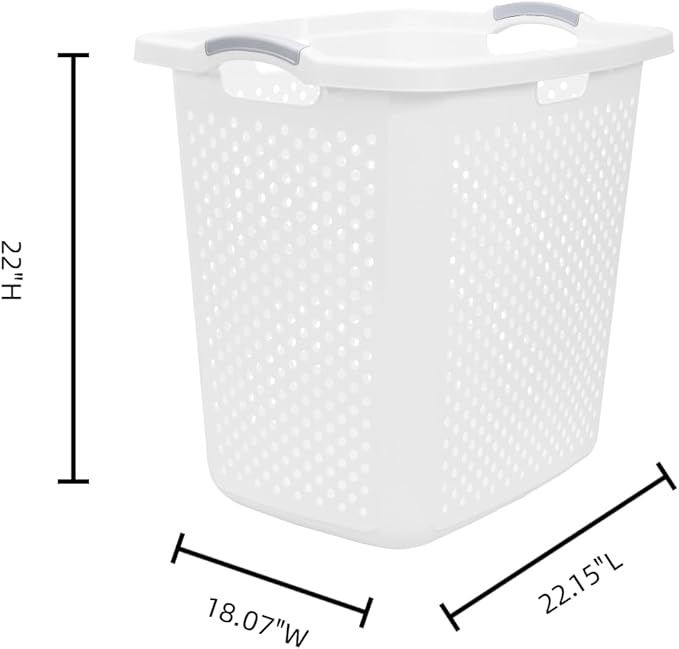 (2-Pack), 2.5 Bushel Plastic Dirty Laundry Basket, White, With two Handles.Ideal for Families, Apartments, and Dormitory Rooms。