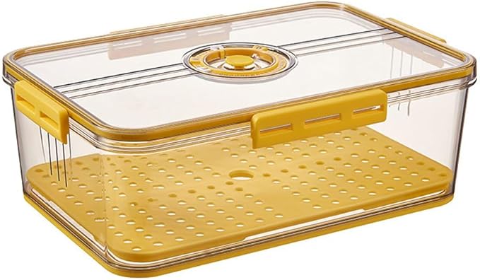 CottonColors Fridge Organizer, Food Storage Containers With Lids for Timer & Drain Board Stackable Refrigerator Organizers and Storage（Tall, Large, 4.5 L）