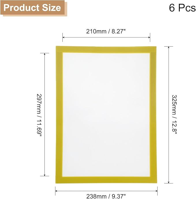 uxcell 6 Pcs Magnetic Sign Holder, 8.3" x 11.7" Self-Adhesive Magnetic Wall Signs Holder Magnetic Picture Frame Document Holder for Home Office Wall Window Displays, Yellow