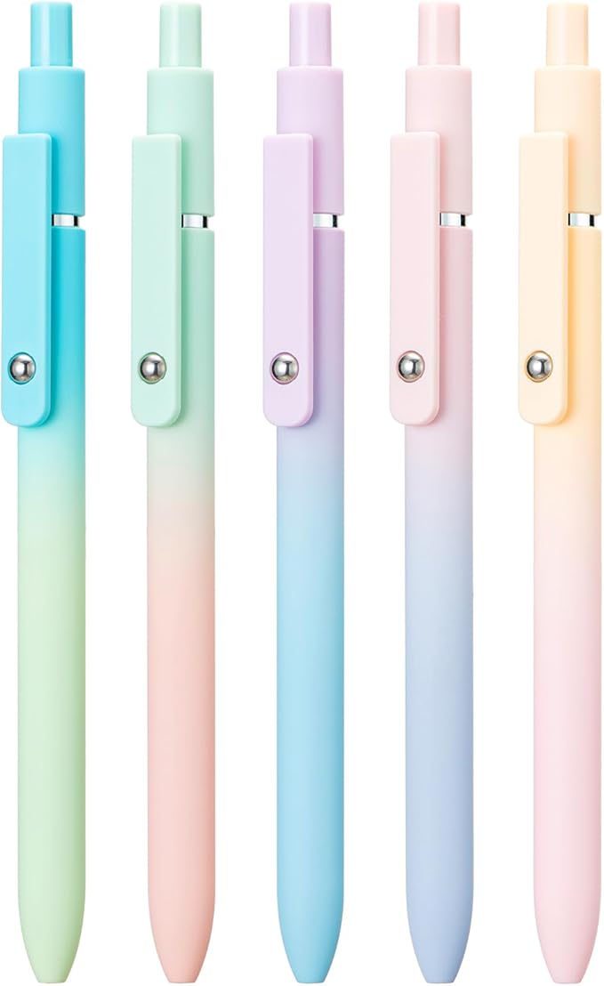 5PCS Retractable Gel Pens Set, Quick Dry Black Ink Fine Point Soft Touch Roller Ball Gel Ink Pen for Smooth Writing (Aurora Color)