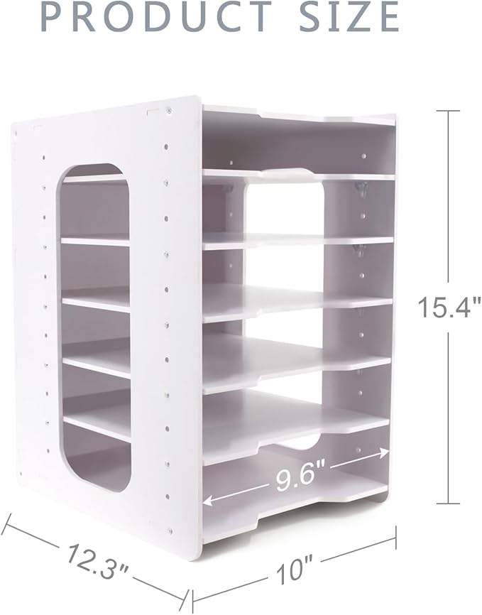 SONGWAY File Organizer for Desk - 7 Tier Document Holder with Removable Shelves, Letter Mail Rack, File Sorter Organizer, A4 Paper Storage Holder, Desktop Organizer for Home Office School, White