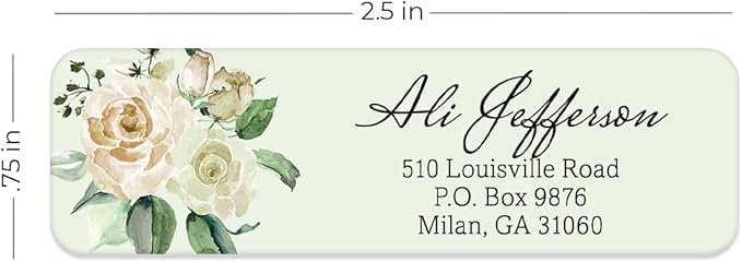 Green Watercolor Floral Rolled Address Labels / 500 Personalized Return Address Labels/Designer Address Stickers in Elegant Plastic Dispenser