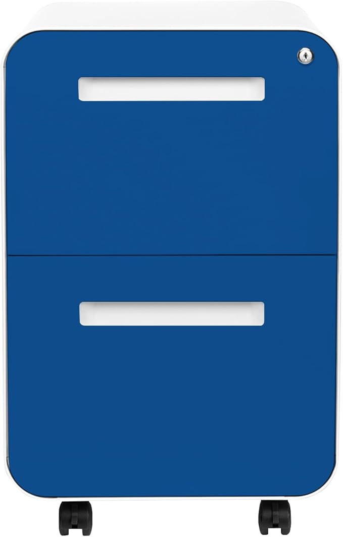 Laura Davidson Furniture Stockpile 2 Drawer Mobile File Cabinet with Lock - Under Desk Metal Filing Cabinet, Legal/Letter File Folders, Wheels and Stationary Feet, Pre-Assembled, Blue Faceplate