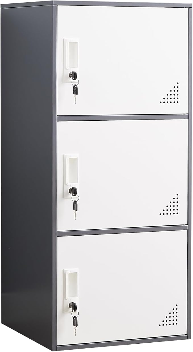 3 Door Metal Locker Steel Storage Cabinet, Office Storage Lockers for Employees, Vertical Metal Cabinets for Home,Office,School,Room Storage Organizer