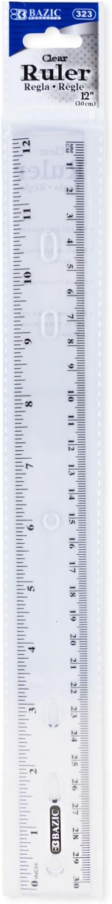 BAZIC Plastic Clear Rulers 12 inch (30cm), Inches Centimeter Metric Ruler Measuring Long Ruler, Straight Edge Ruler for Students School Supplies, 24-Pack