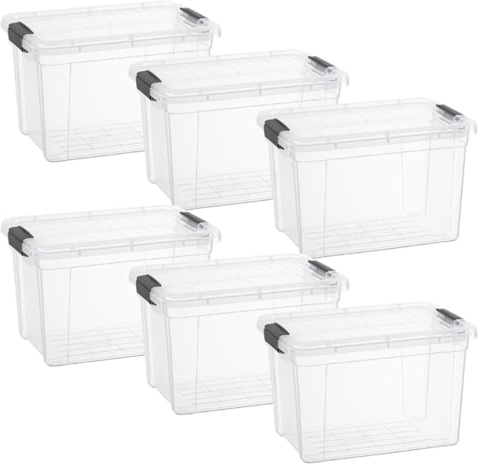 Superio Storage Bins with Lids- 6 Pack, 2.5 Qt Clear Boxes for Organizing, Stackable Plastic Containers- BPA Free, Non-Toxic, Odor Free, Organizer for Home, Office, Dorm