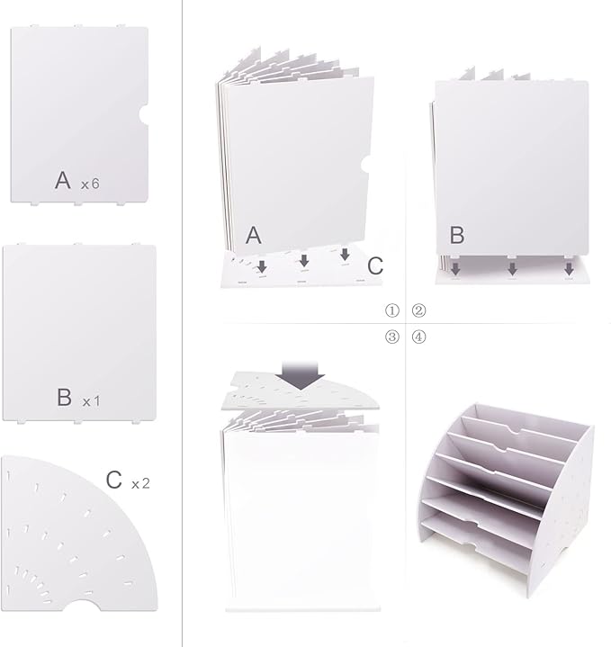 SONGWAY Fan Shaped Desk File Organizer - 6 Compartments File Holder for Desktop, Magazine Rack, Mail Holder, File Sorter, Paper Organizer for Home Office Classroom, White