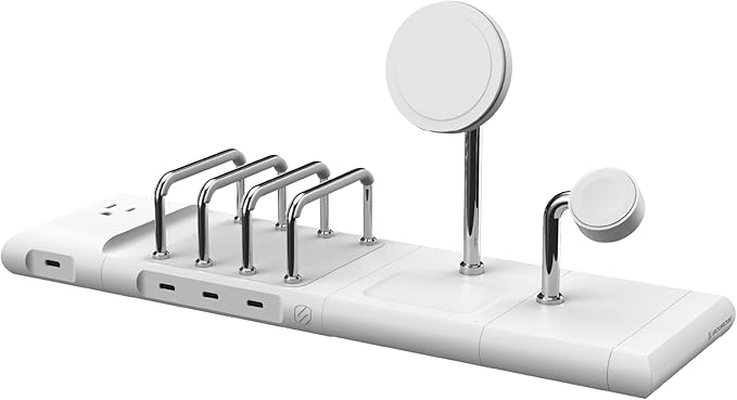 Scosche BaseLynx 2.0 Pro Modular Charging Station: MagSafe Wireless Stand for iPhone, AirPods Charging Pad, Multi Device Phone Charger, Apple Watch Charger & Powered End Cap AC Outlet with USB-C Port